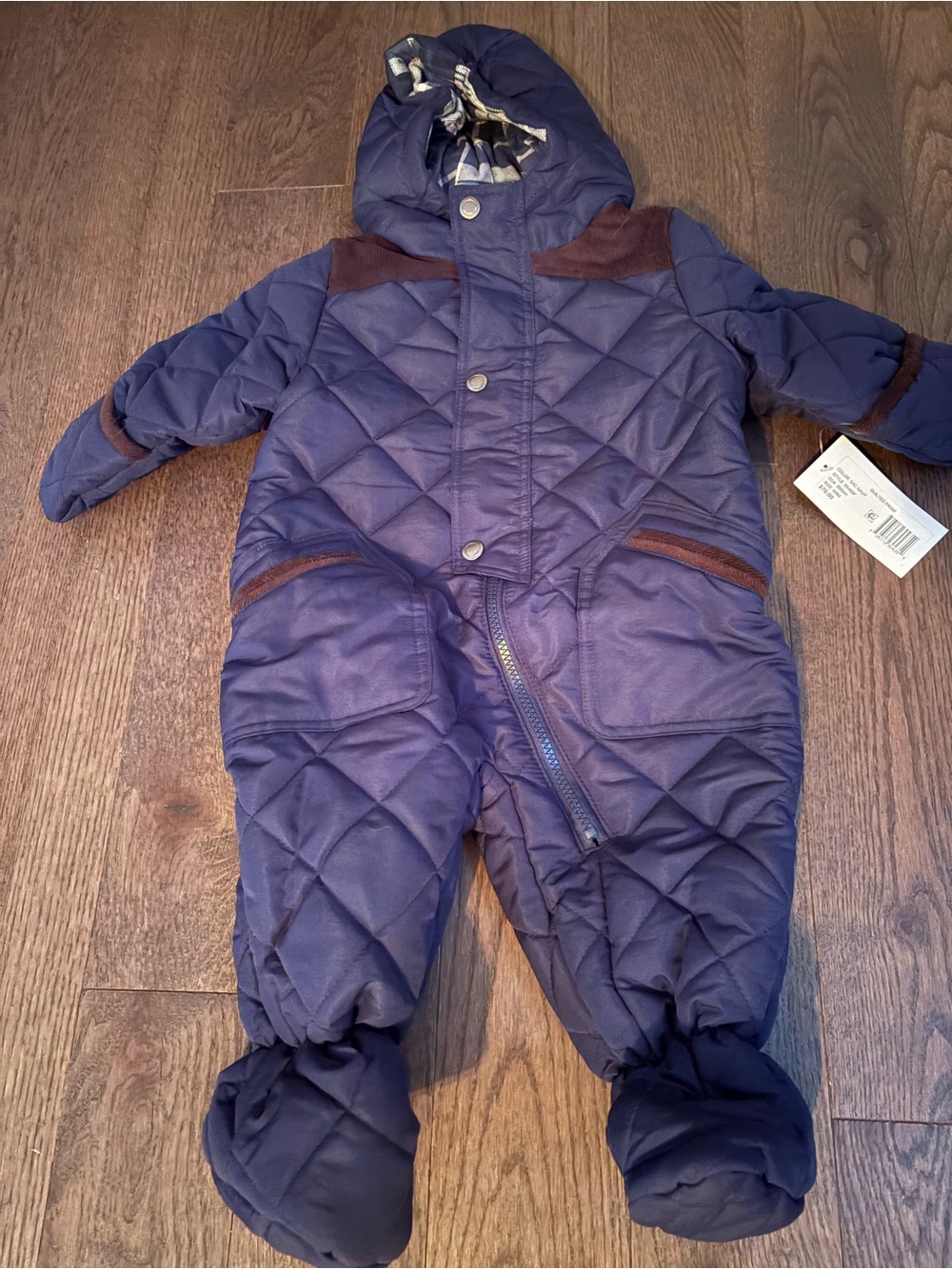 Rothschild Navy Quilted Baby Snowsuit with Brown Accents
